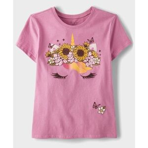 NWT: Little Girls Flower Crown Unicorn Graphic Tee - Purple